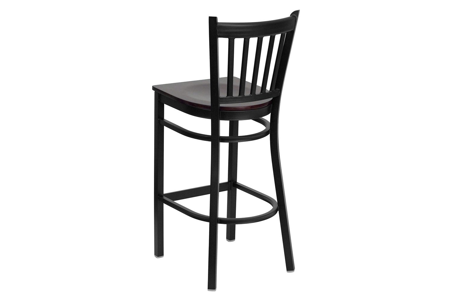 BLNK HERCULES Series Black Metal Vertical Back Restaurant Bar Stool with Wood Seat - Mahogany