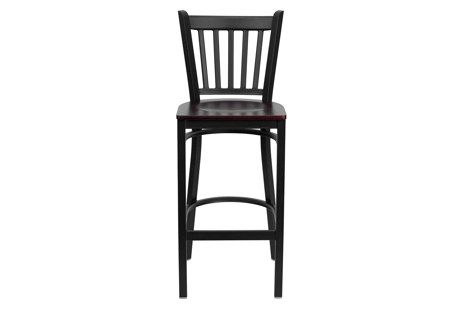 BLNK HERCULES Series Black Metal Vertical Back Restaurant Bar Stool with Wood Seat - Mahogany