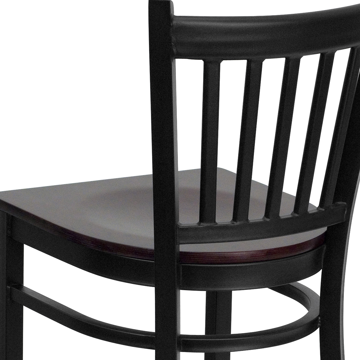 BLNK HERCULES Series Black Metal Vertical Back Restaurant Bar Stool with Wood Seat - Mahogany