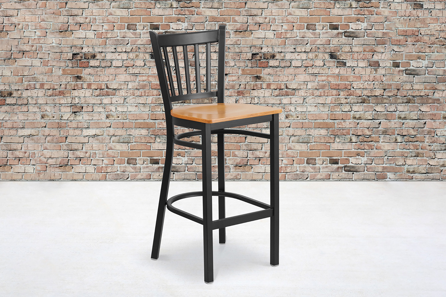 BLNK HERCULES Series Black Metal Vertical Back Restaurant Bar Stool with Wood Seat