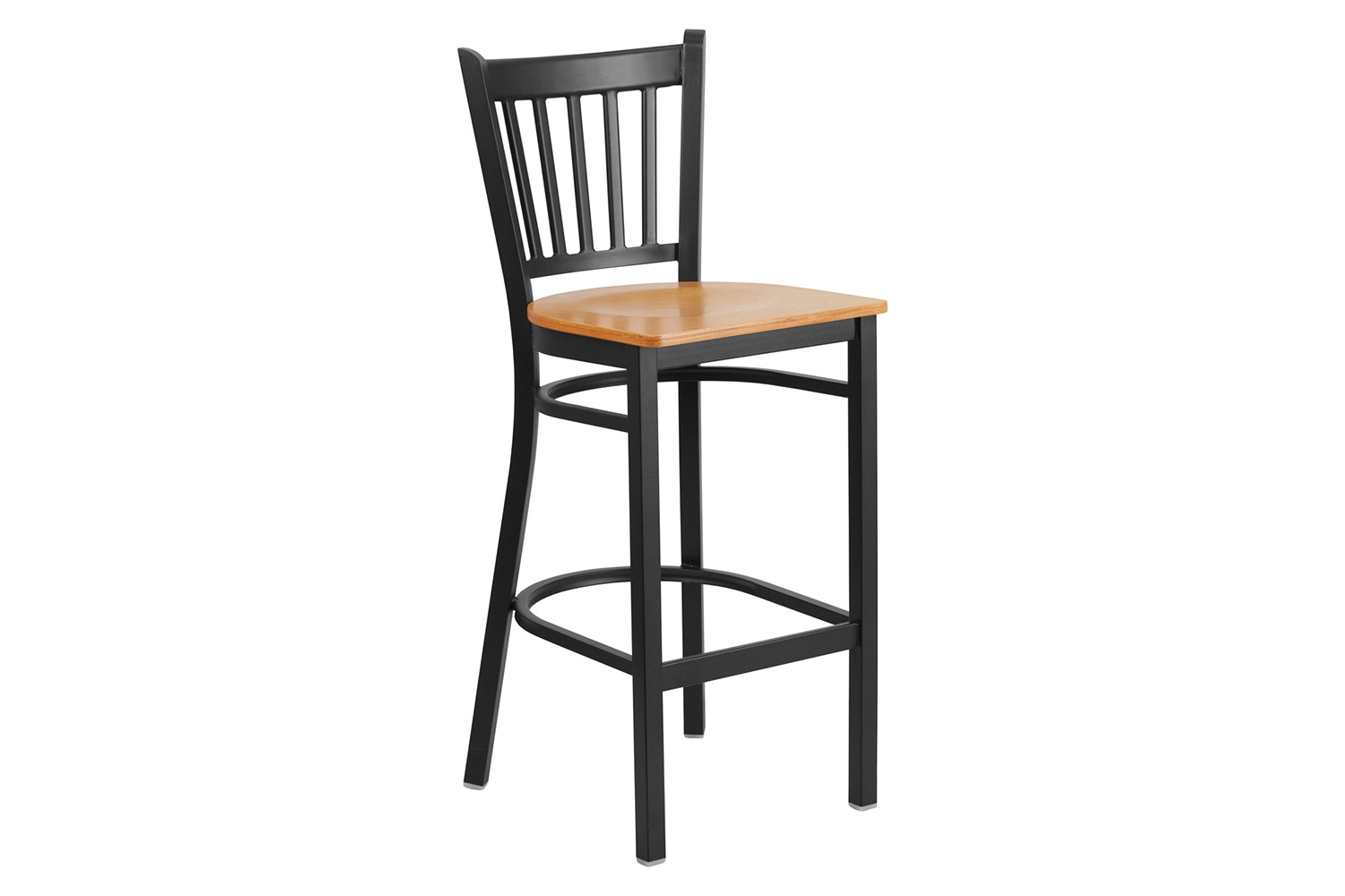 BLNK HERCULES Series Black Metal Vertical Back Restaurant Bar Stool with Wood Seat - Natural