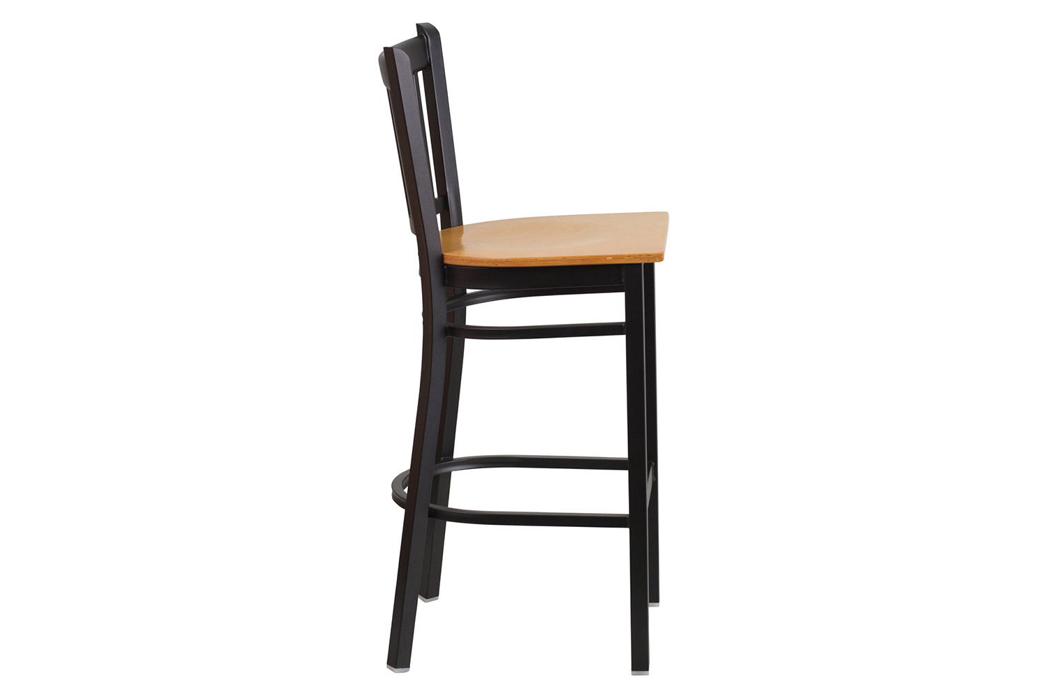 BLNK HERCULES Series Black Metal Vertical Back Restaurant Bar Stool with Wood Seat - Natural