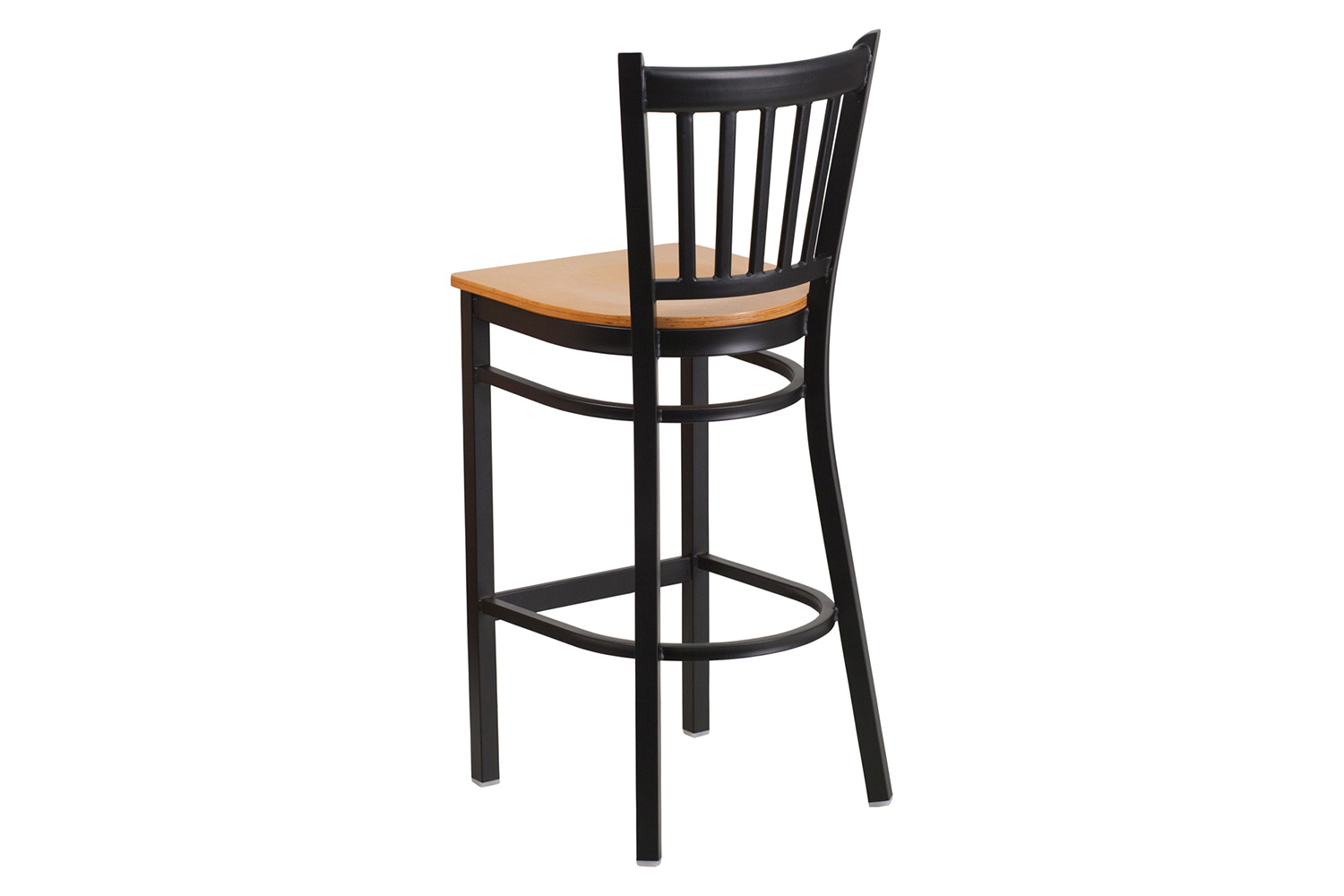 BLNK HERCULES Series Black Metal Vertical Back Restaurant Bar Stool with Wood Seat - Natural