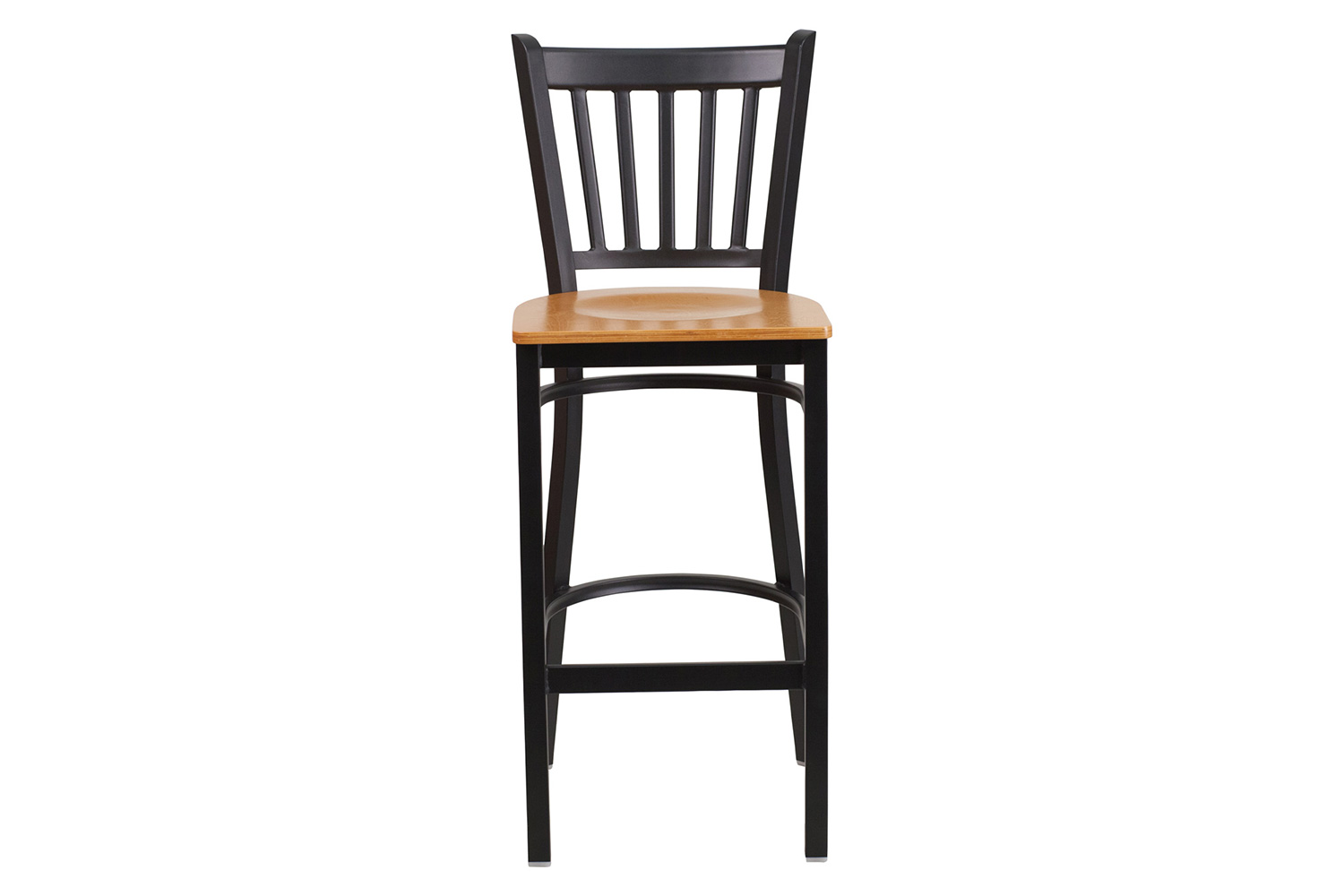 BLNK HERCULES Series Black Metal Vertical Back Restaurant Bar Stool with Wood Seat - Natural