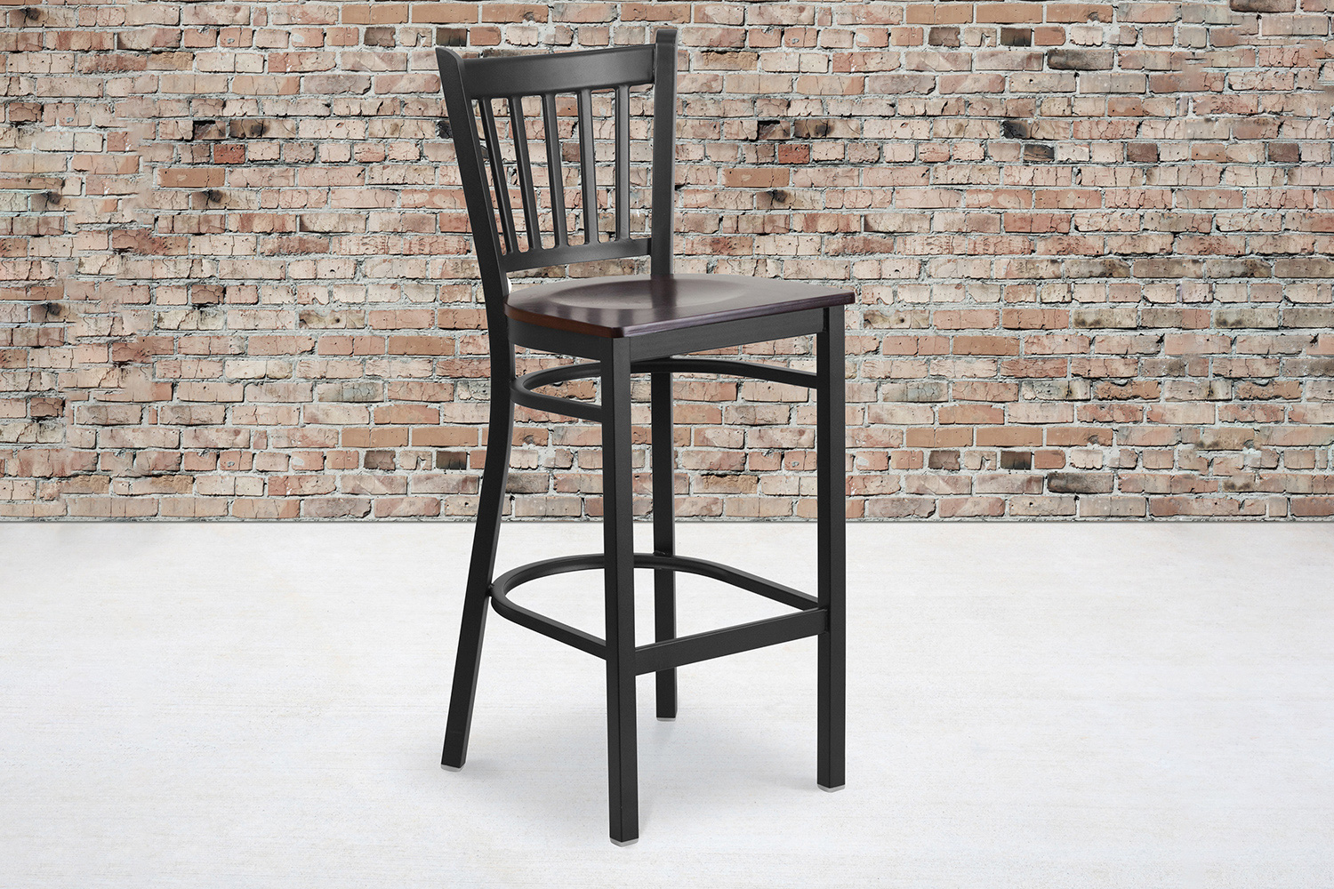 BLNK HERCULES Series Black Metal Vertical Back Restaurant Bar Stool with Wood Seat