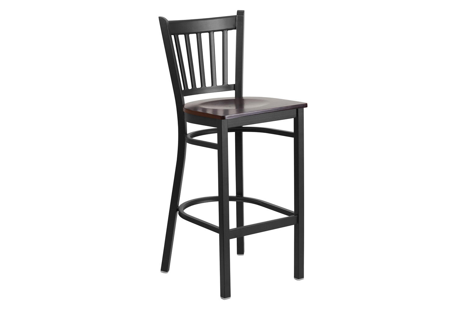 BLNK HERCULES Series Black Metal Vertical Back Restaurant Bar Stool with Wood Seat - Walnut