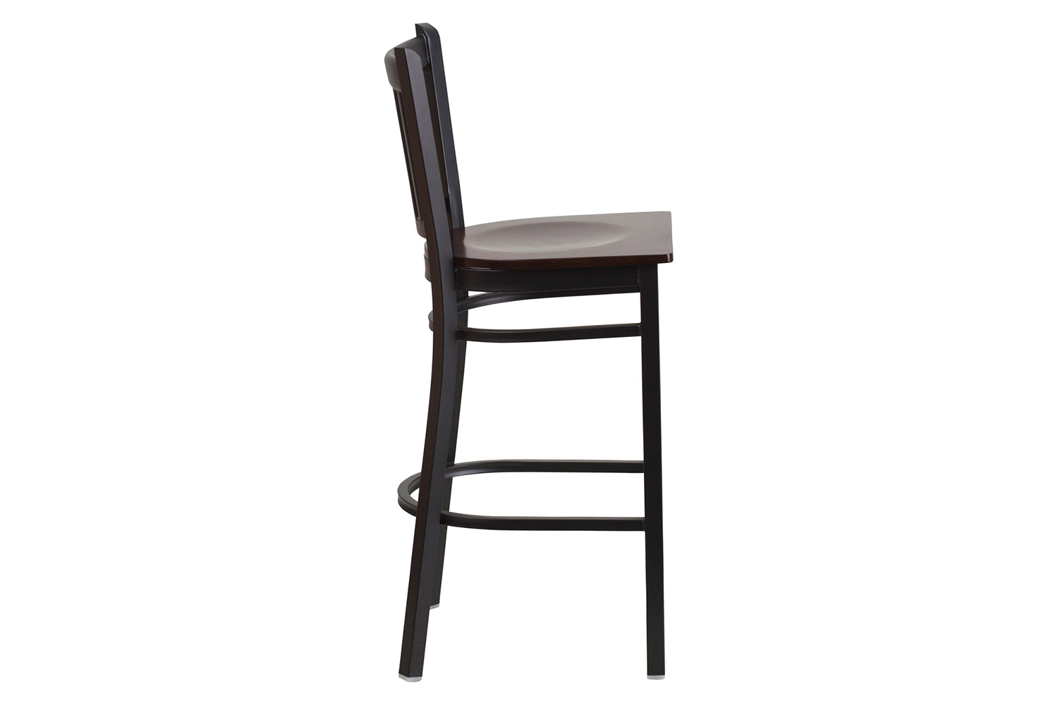 BLNK HERCULES Series Black Metal Vertical Back Restaurant Bar Stool with Wood Seat - Walnut