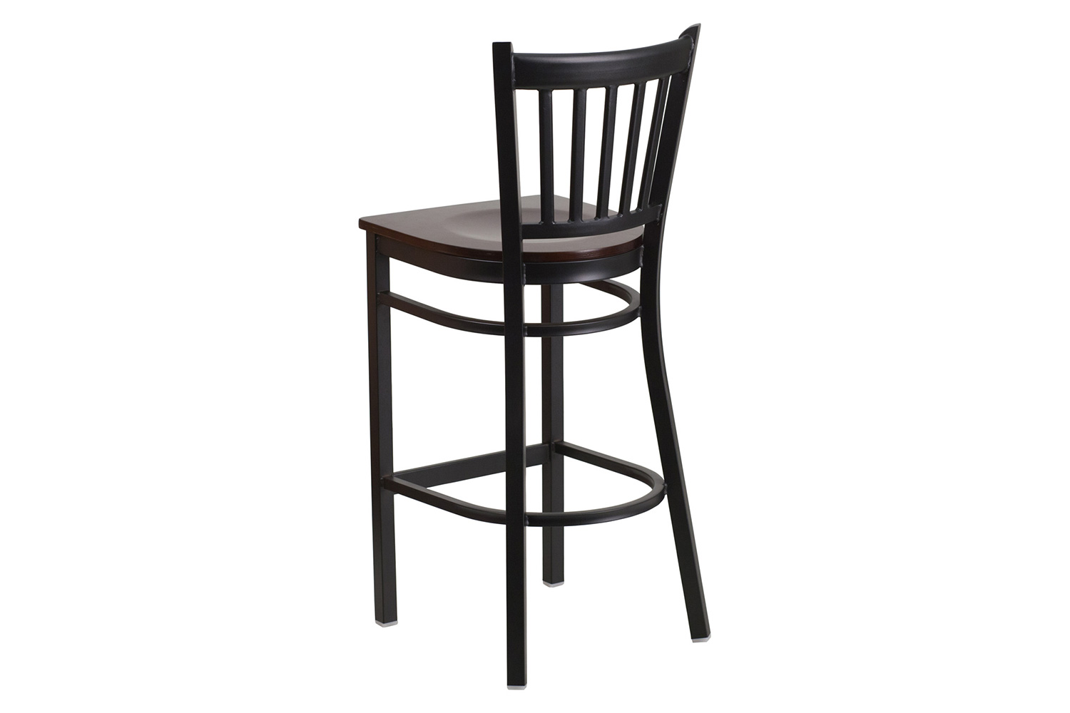 BLNK HERCULES Series Black Metal Vertical Back Restaurant Bar Stool with Wood Seat - Walnut