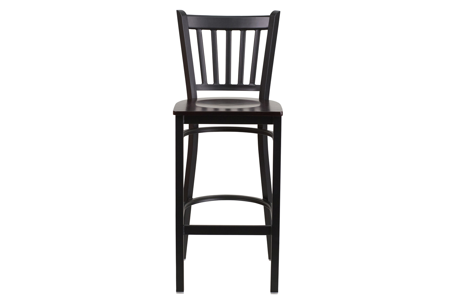 BLNK HERCULES Series Black Metal Vertical Back Restaurant Bar Stool with Wood Seat - Walnut