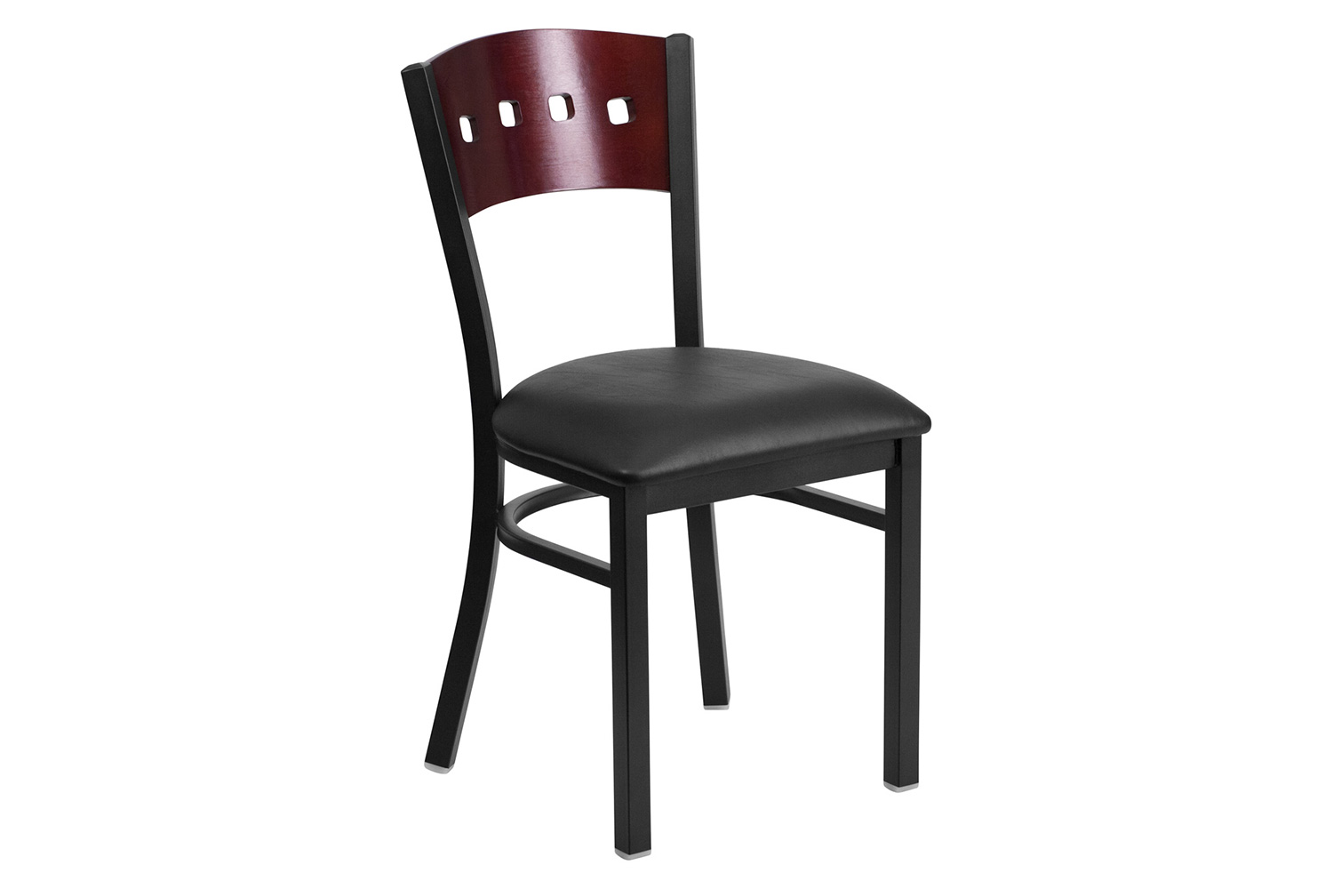 BLNK HERCULES Series Black Metal 4 Square Back Restaurant Chair with Mahogany Wood Back and Vinyl Seat