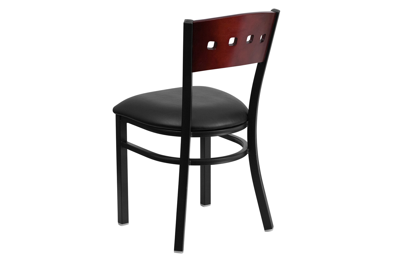 BLNK HERCULES Series Black Metal 4 Square Back Restaurant Chair with Mahogany Wood Back and Vinyl Seat - Black