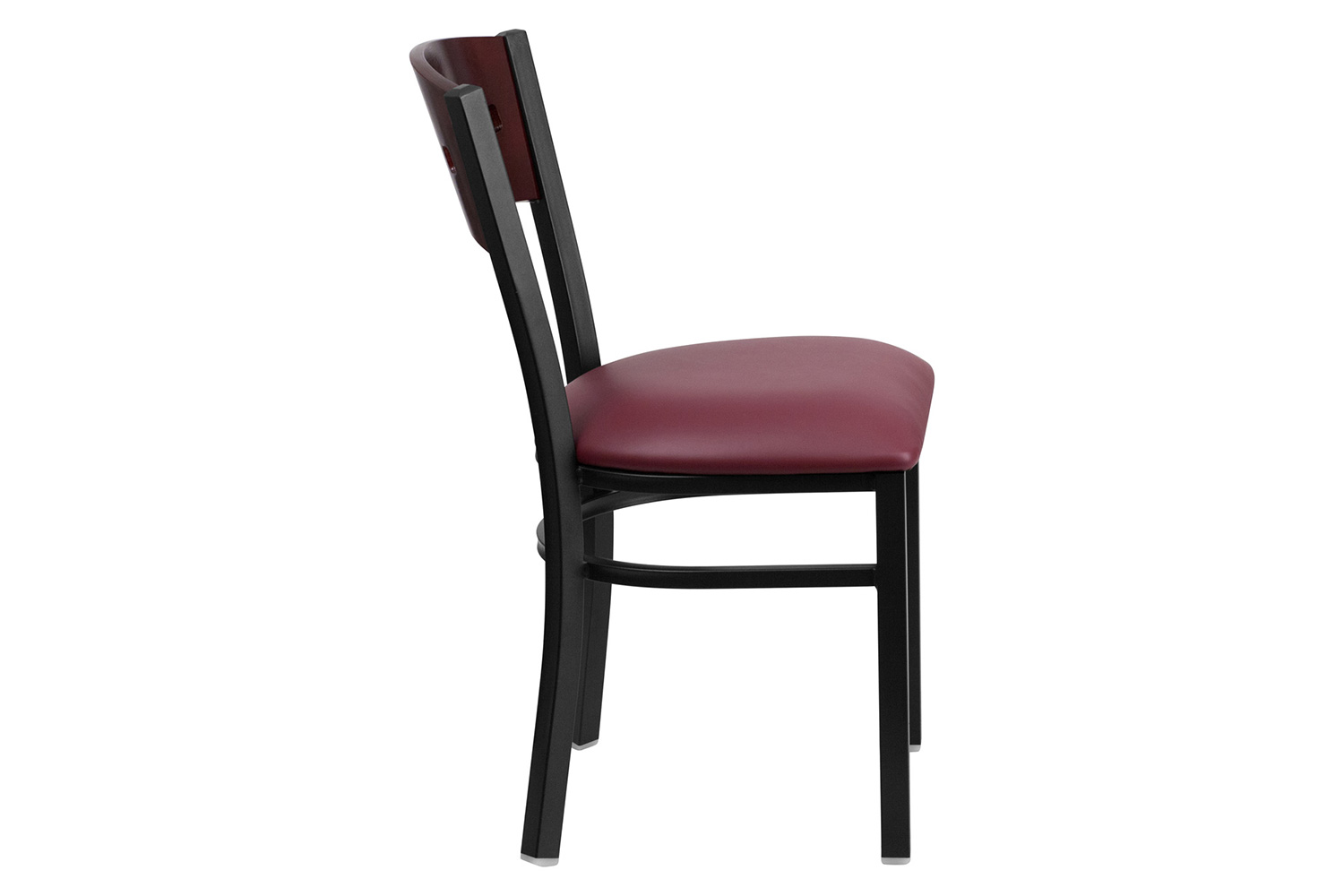 BLNK HERCULES Series Black Metal 4 Square Back Restaurant Chair with Mahogany Wood Back and Vinyl Seat - Burgundy