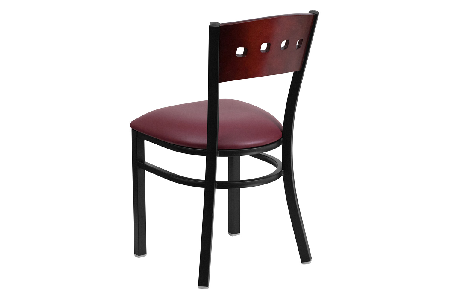 BLNK HERCULES Series Black Metal 4 Square Back Restaurant Chair with Mahogany Wood Back and Vinyl Seat - Burgundy