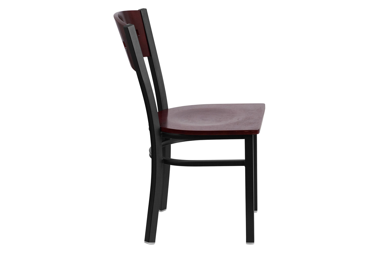 BLNK - HERCULES Series Black Metal 4 Square Back Restaurant Chair with Mahogany Wood Back and Seat