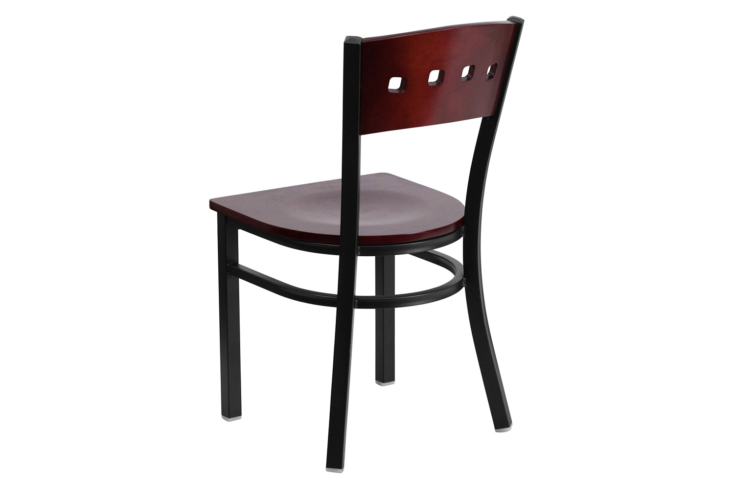 BLNK - HERCULES Series Black Metal 4 Square Back Restaurant Chair with Mahogany Wood Back and Seat