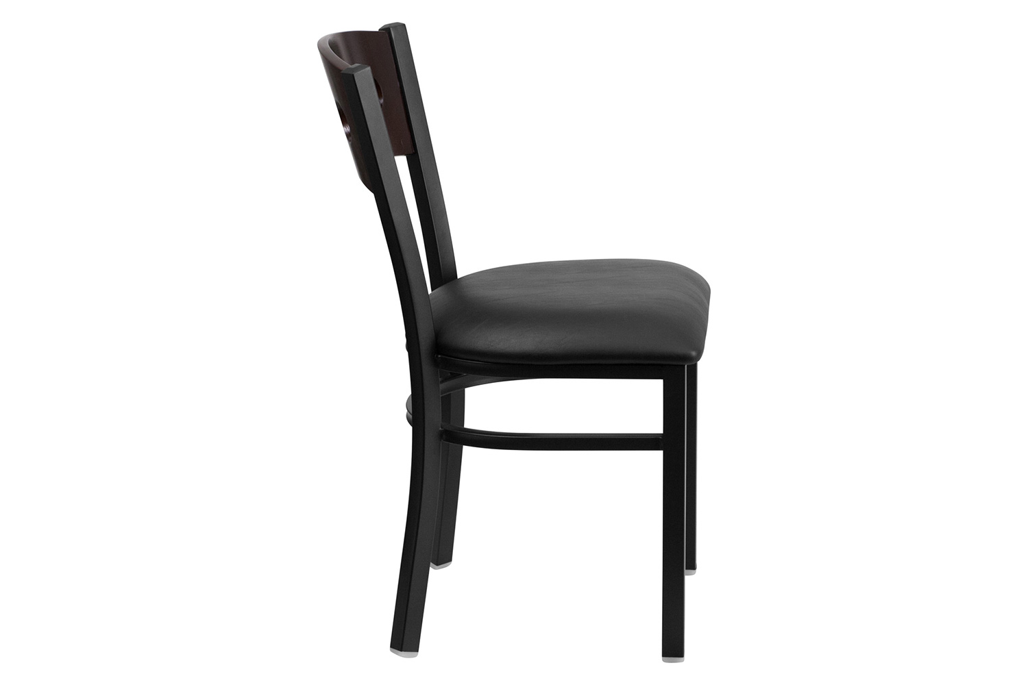 BLNK HERCULES Series Black Metal 3 Circle Back Restaurant Chair with Walnut Wood Back and Vinyl Seat - Black