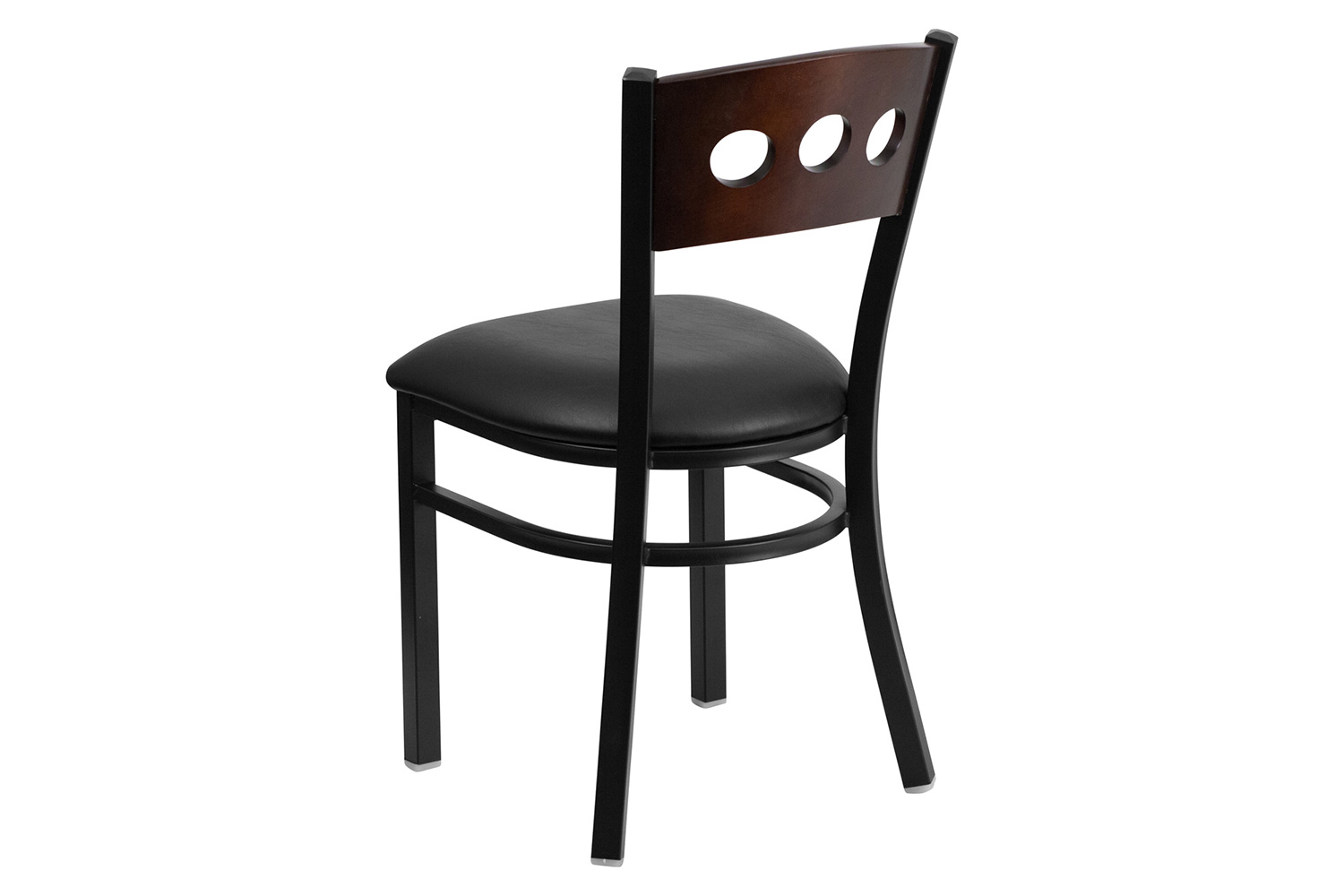 BLNK HERCULES Series Black Metal 3 Circle Back Restaurant Chair with Walnut Wood Back and Vinyl Seat - Black