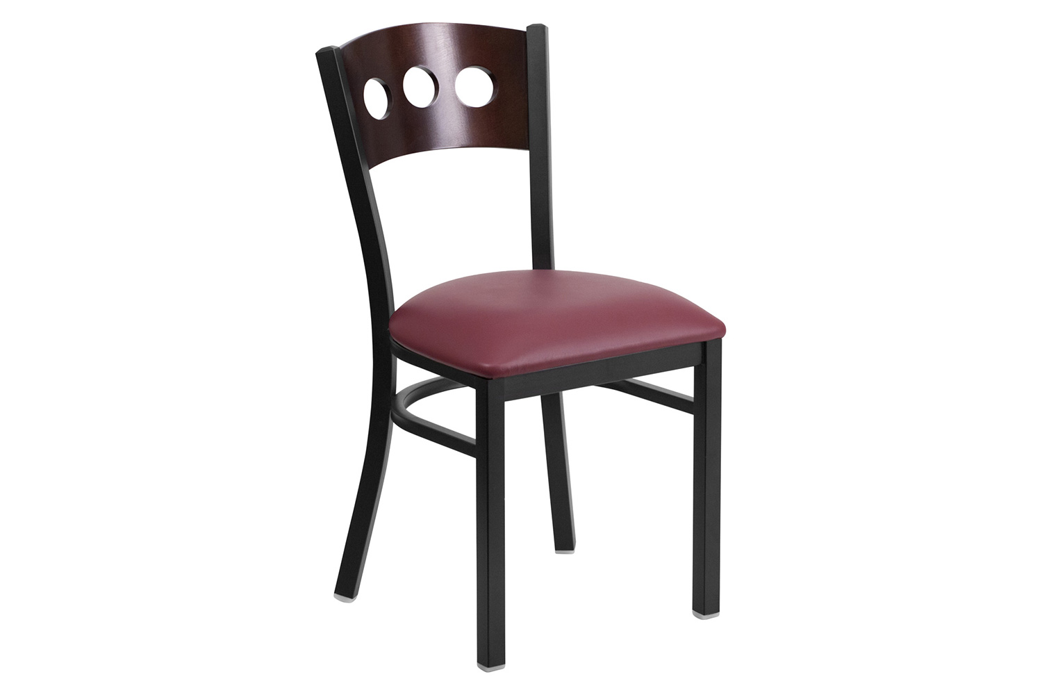 BLNK HERCULES Series Black Metal 3 Circle Back Restaurant Chair with Walnut Wood Back and Vinyl Seat