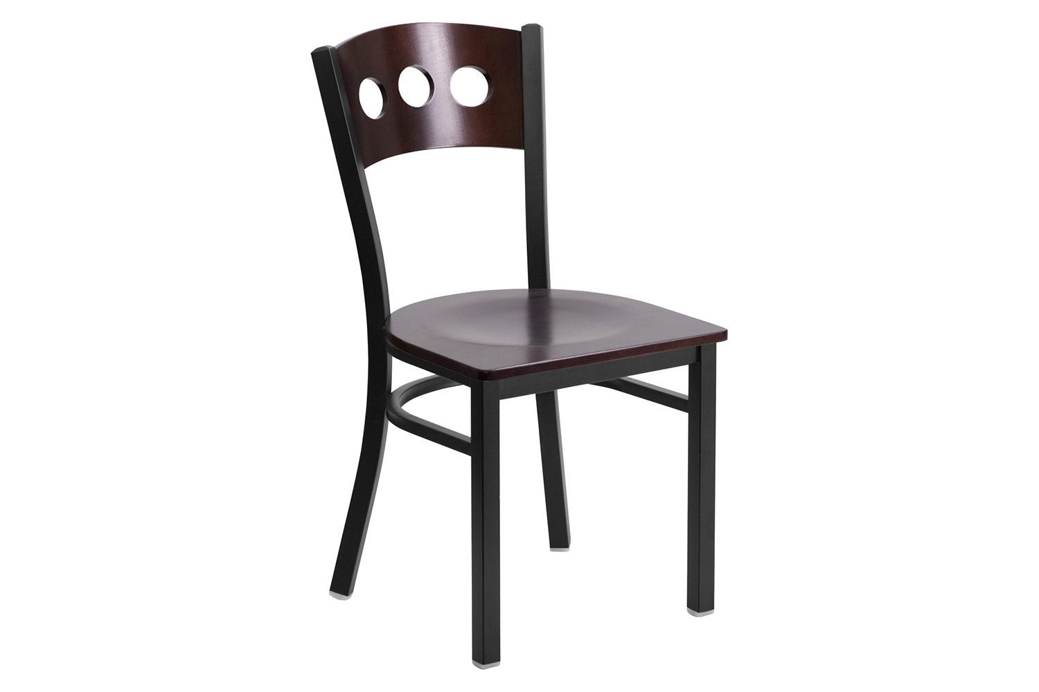 BLNK - HERCULES Series Black Metal 3 Circle Back Restaurant Chair with Walnut Wood Back and Seat