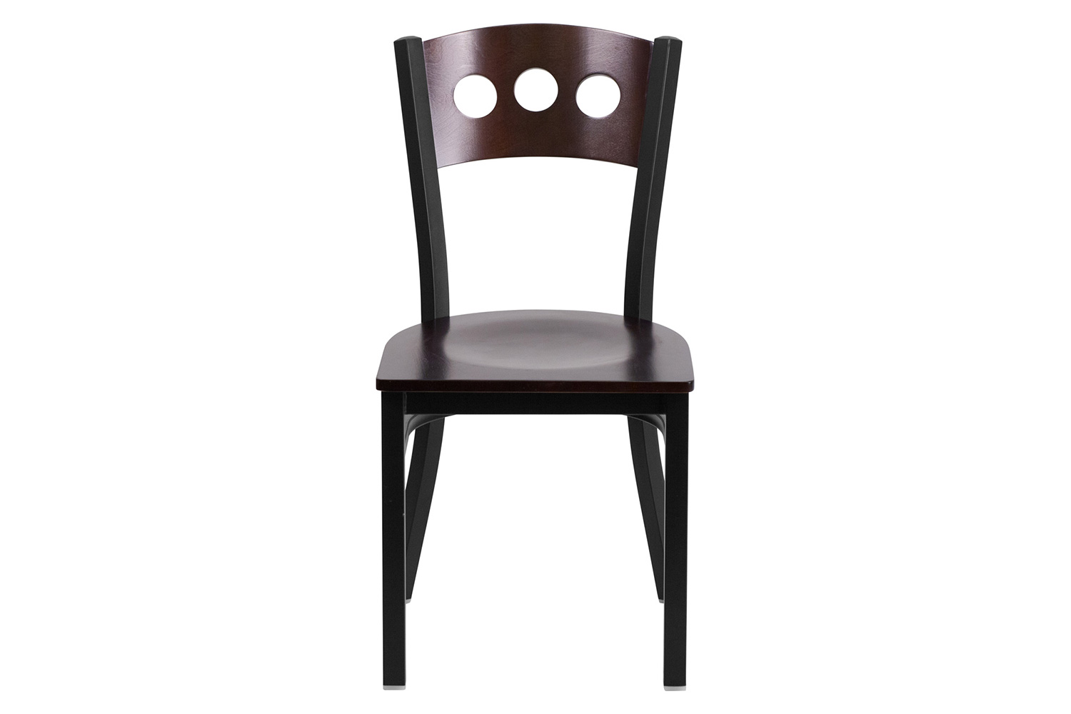 BLNK - HERCULES Series Black Metal 3 Circle Back Restaurant Chair with Walnut Wood Back and Seat