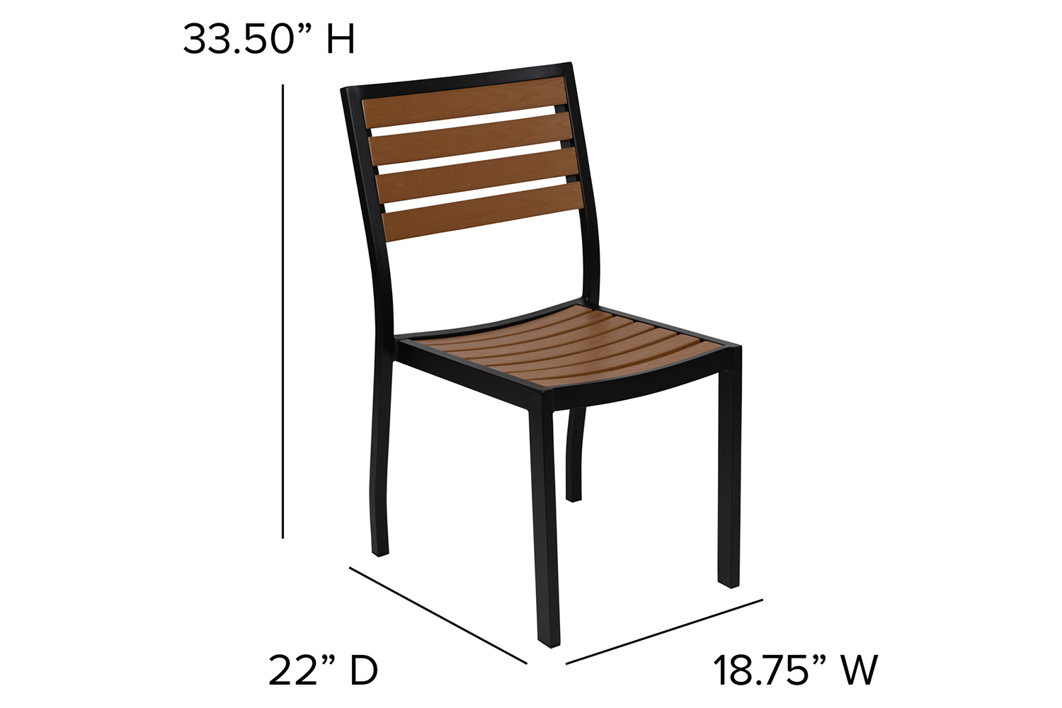 BLNK - Lark Patio Table Set with Synthetic Teak Poly Slats, 35" Square Steel Framed Table with 2 Stackable Faux Teak Chairs