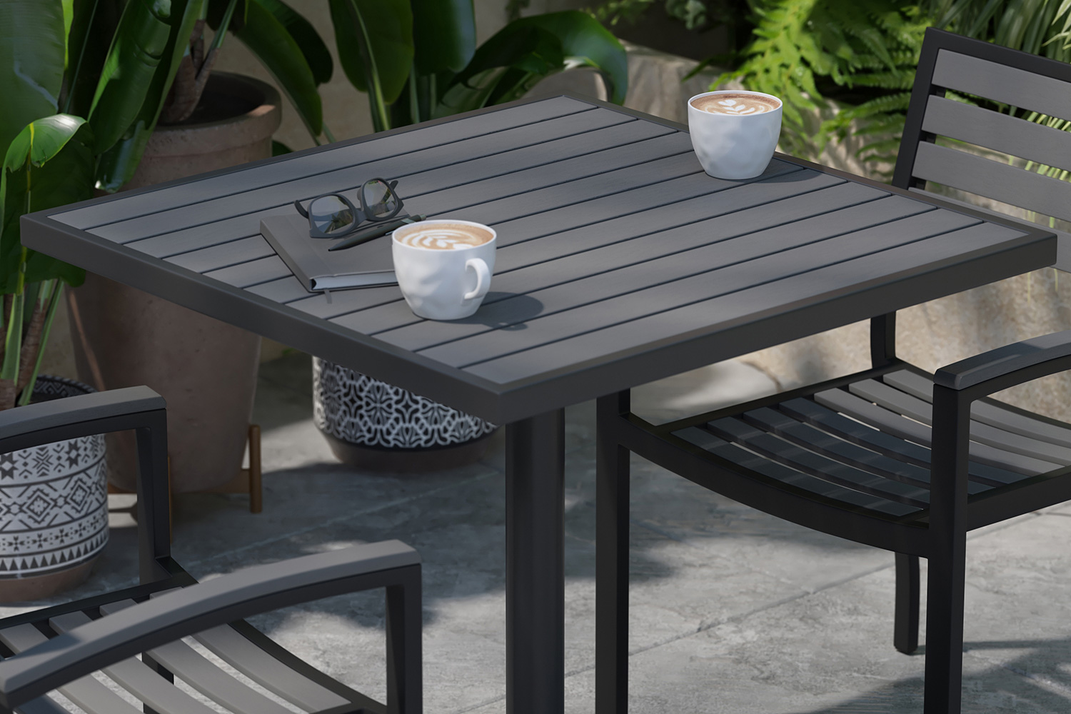 BLNK - Square Outdoor Patio Bistro Dining Table with Faux Poly Slats