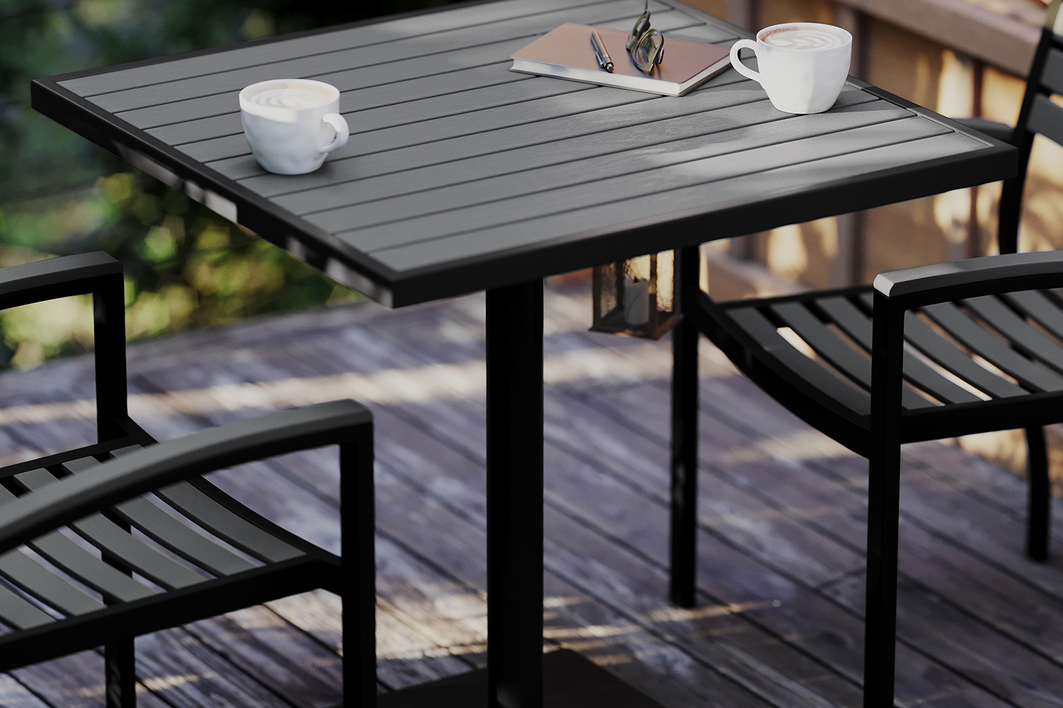 BLNK - Square Outdoor Patio Bistro Dining Table with Faux Poly Slats