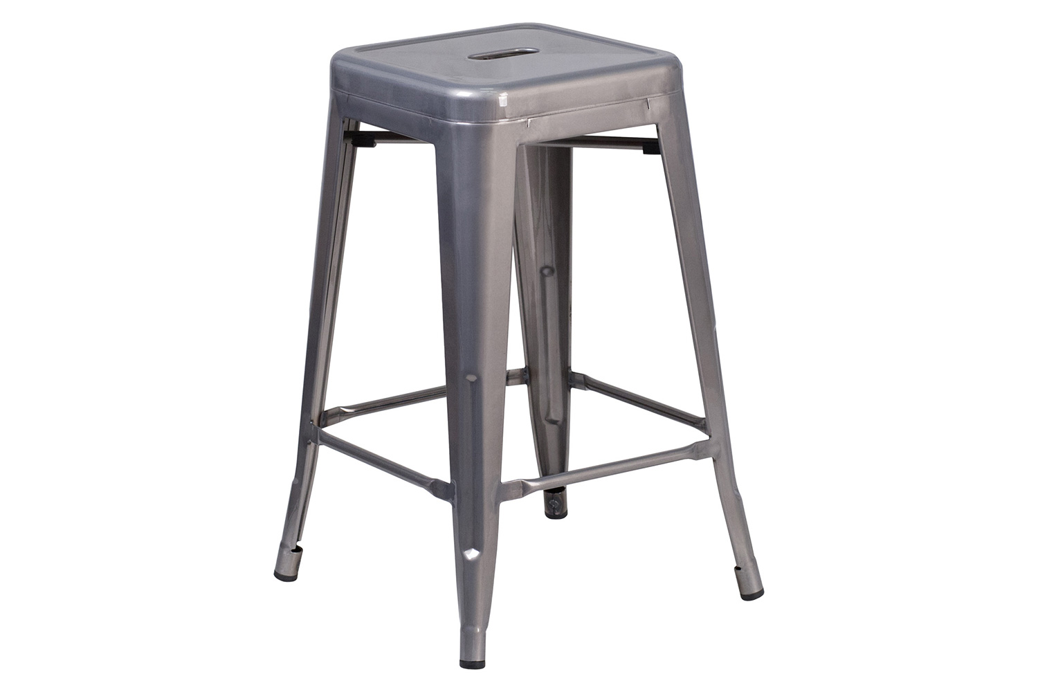 BLNK - Lincoln Metal Backless Clear Coated Indoor Counter Height Stool with Square Seat