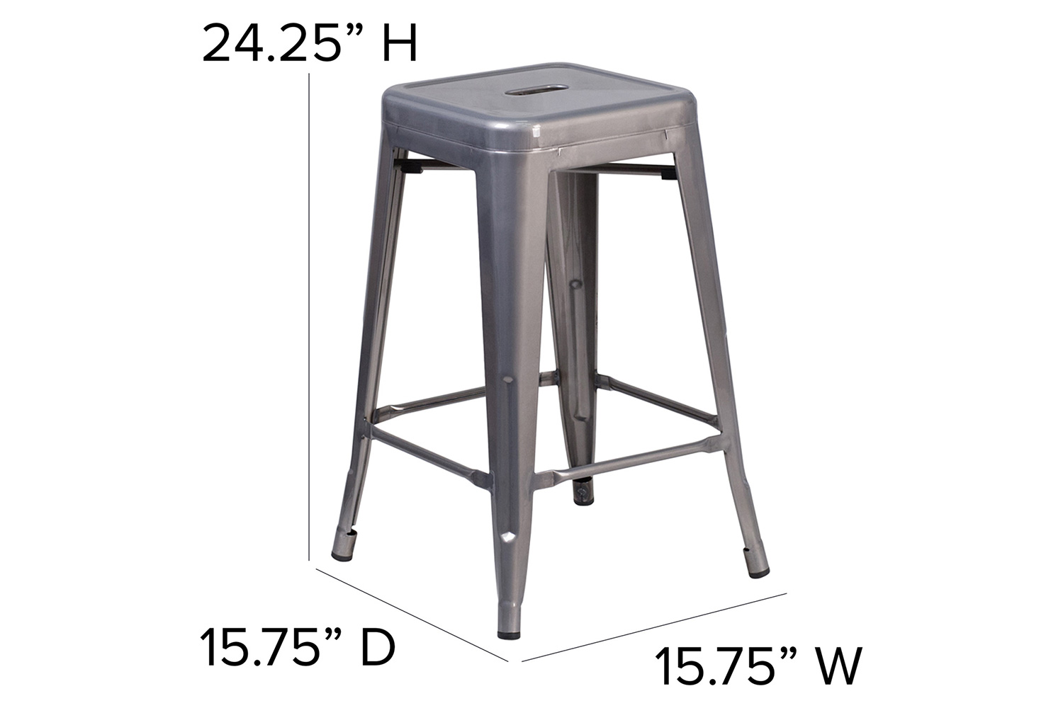 BLNK - Lincoln Metal Backless Clear Coated Indoor Counter Height Stool with Square Seat