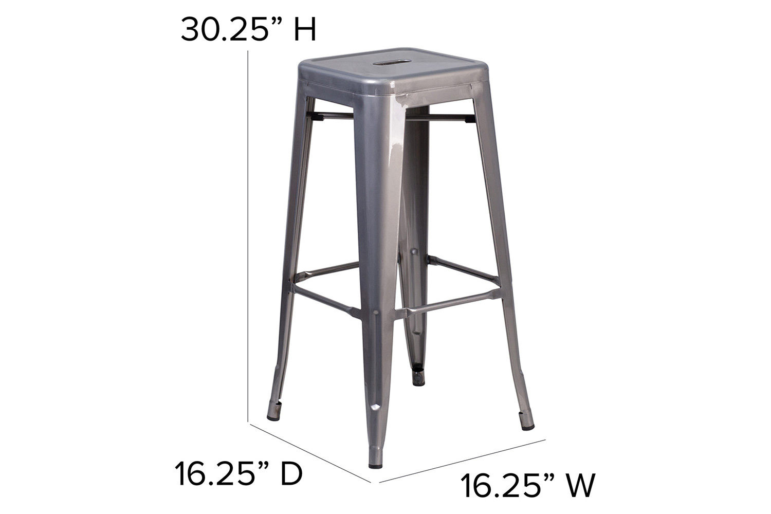 BLNK - Lincoln Clear Coated Metal Backless Indoor Bar Stool with Square Seat