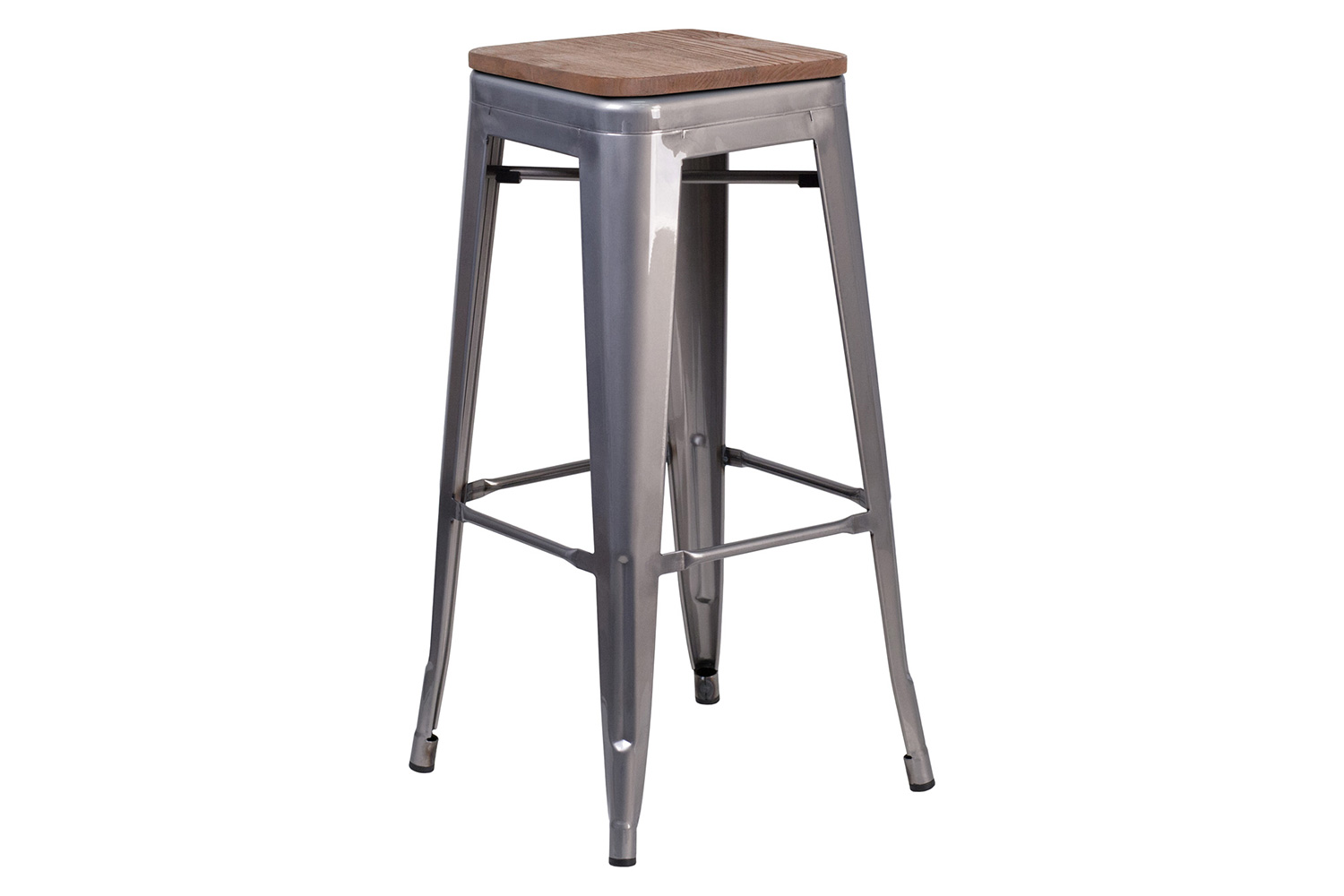 BLNK - Lincoln Clear Coated Metal Backless Bar Stool with Square Wood Seat