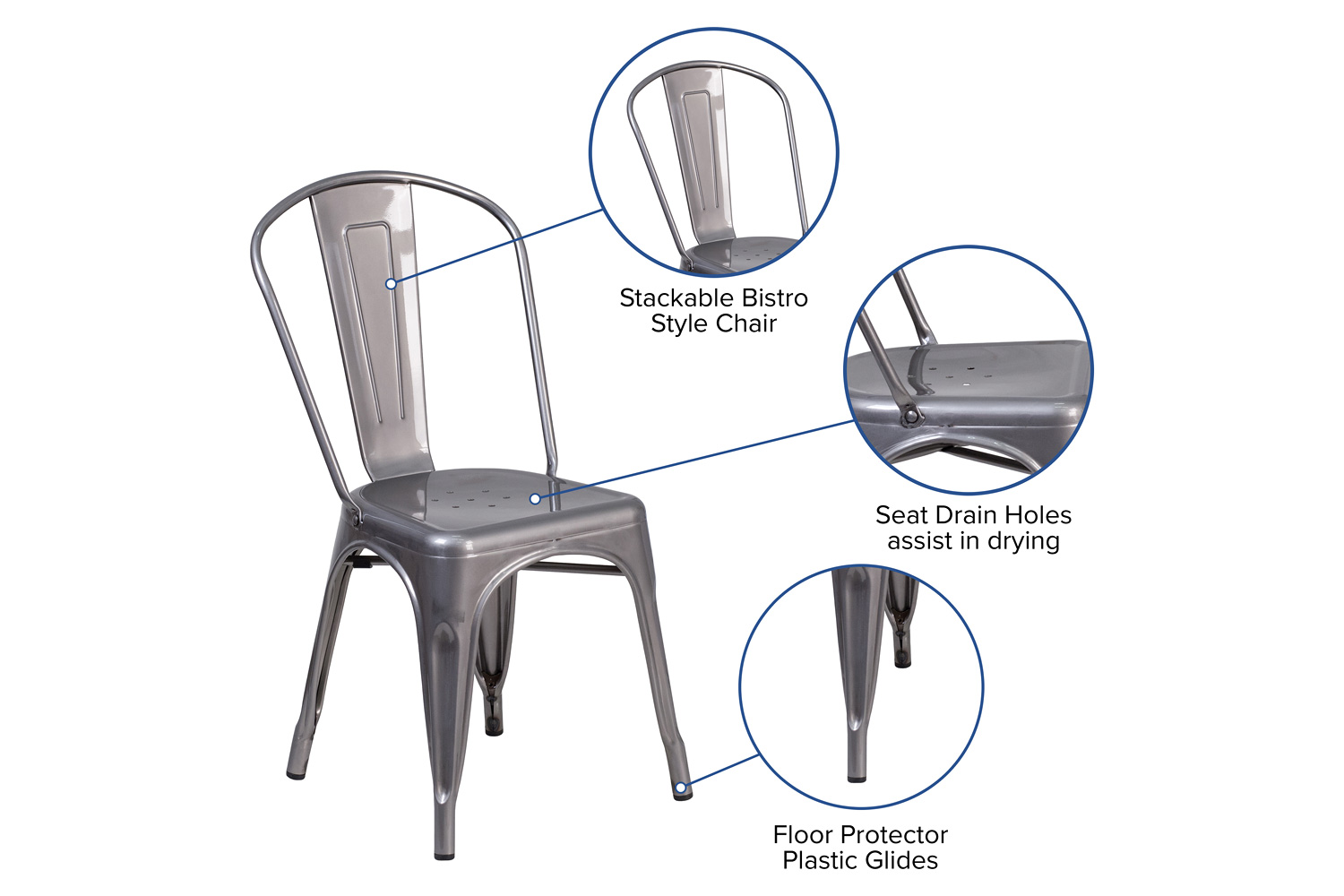 BLNK - Lincoln Metal Clear Coated Indoor Stackable Chair