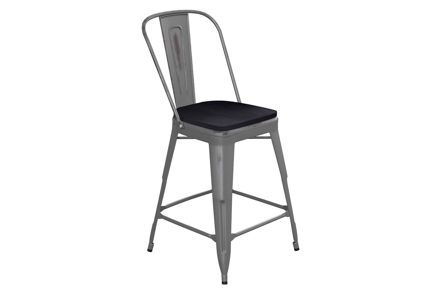 BLNK Lincoln Clear Coated Indoor Counter Height Stool with Back and Poly Resin Wood Seat - Black