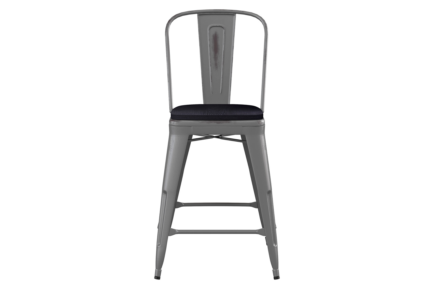 BLNK Lincoln Clear Coated Indoor Counter Height Stool with Back and Poly Resin Wood Seat - Black