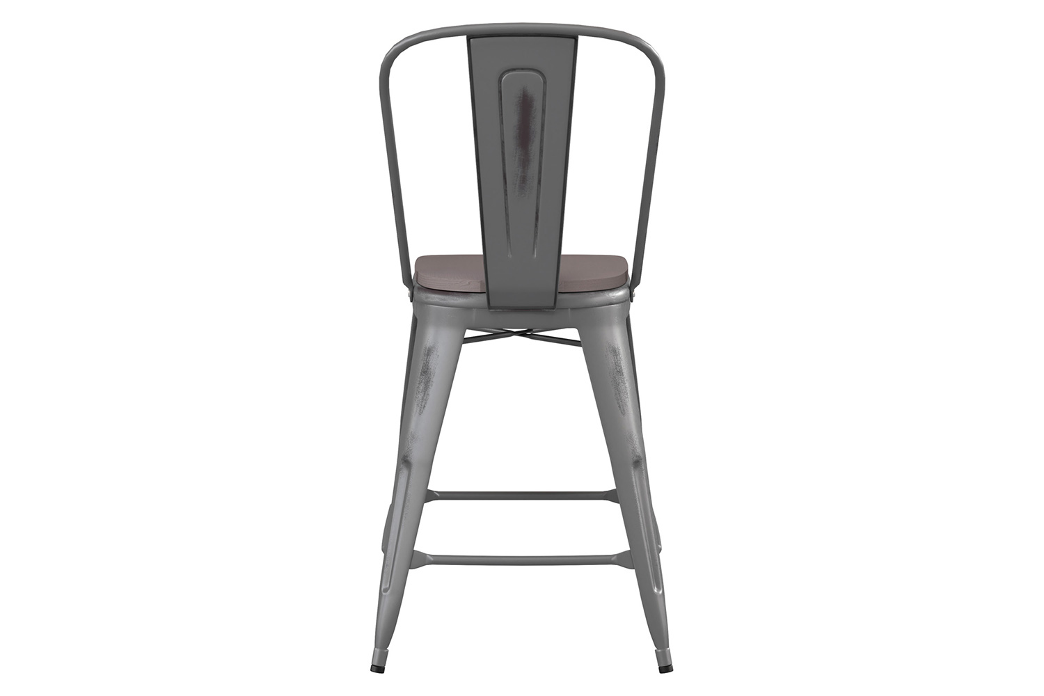 BLNK Lincoln Clear Coated Indoor Counter Height Stool with Back and Poly Resin Wood Seat - Gray