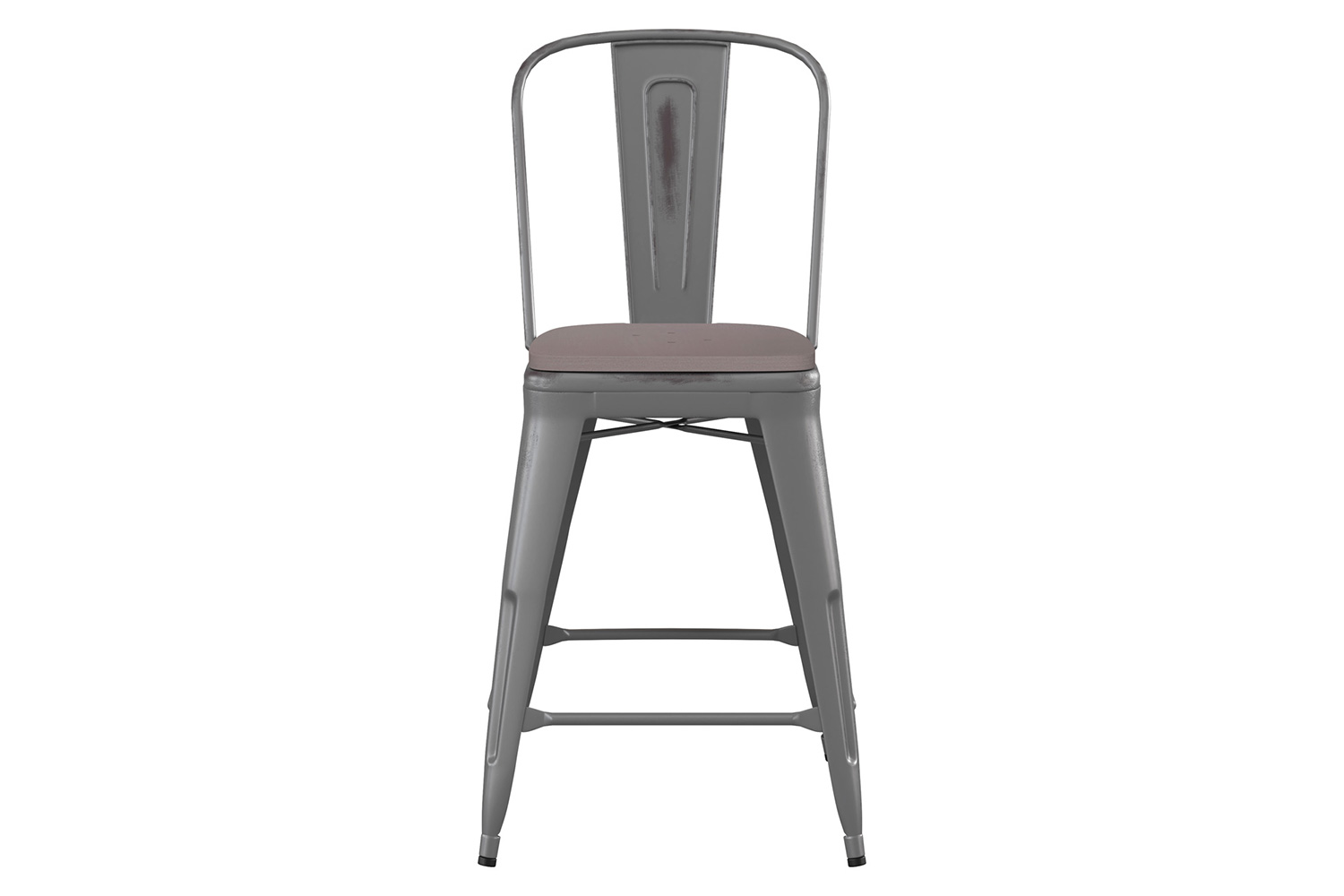 BLNK Lincoln Clear Coated Indoor Counter Height Stool with Back and Poly Resin Wood Seat - Gray