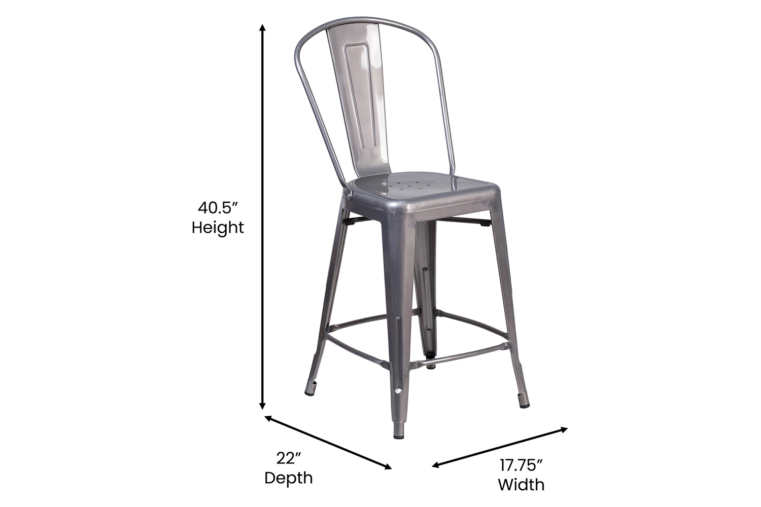 BLNK Lincoln Clear Coated Indoor Counter Height Stool with Back and Poly Resin Wood Seat - Gray