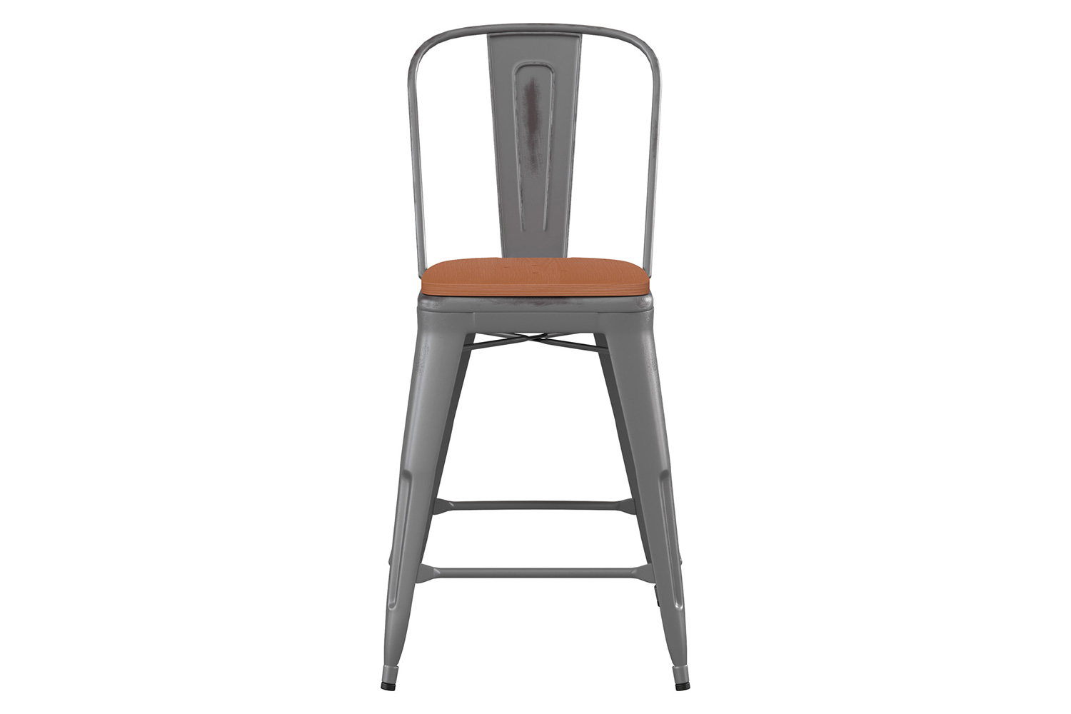 BLNK Lincoln Clear Coated Indoor Counter Height Stool with Back and Poly Resin Wood Seat - Teak