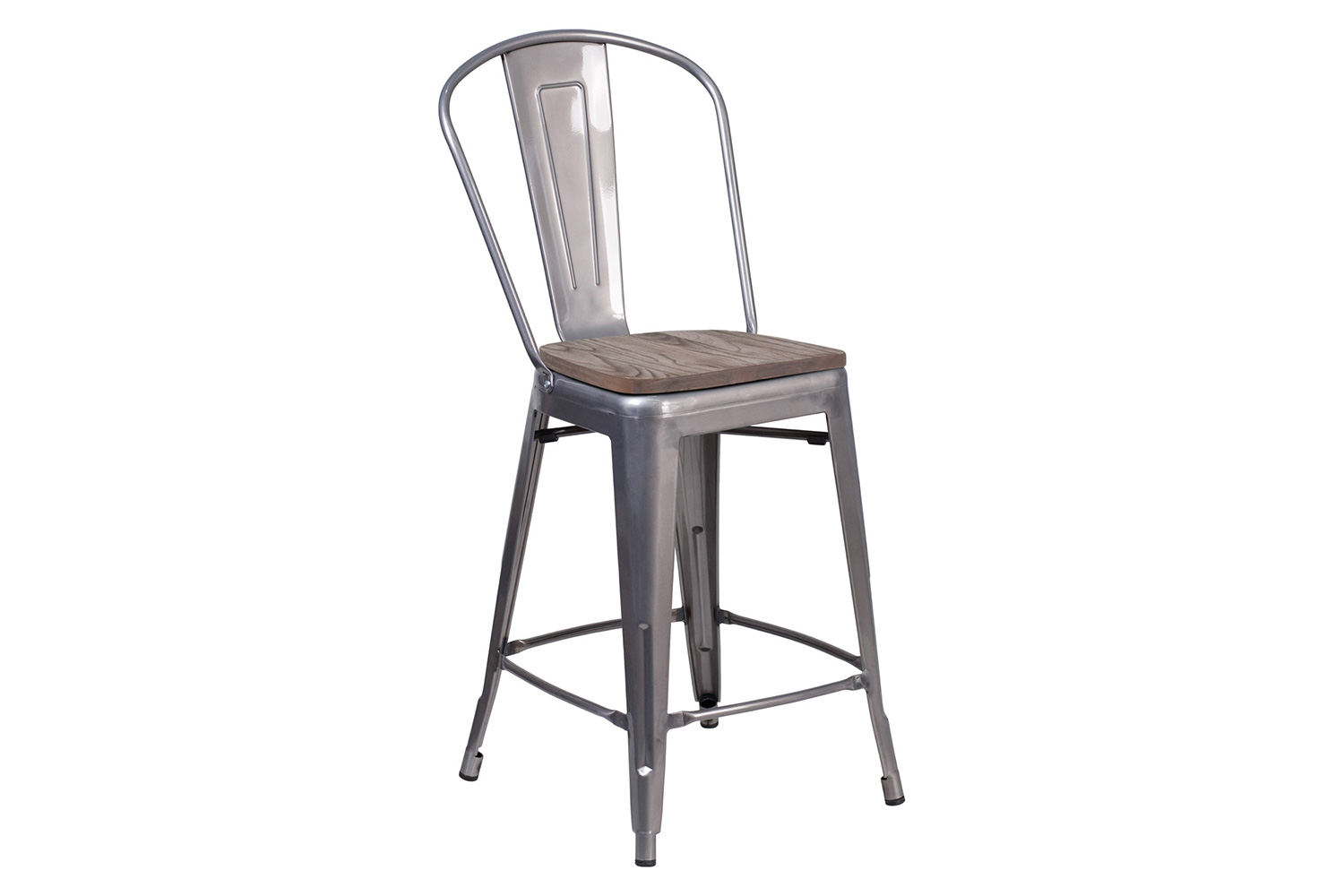 BLNK - Lincoln Clear Coated Counter Height Stool with Back and Wood Seat