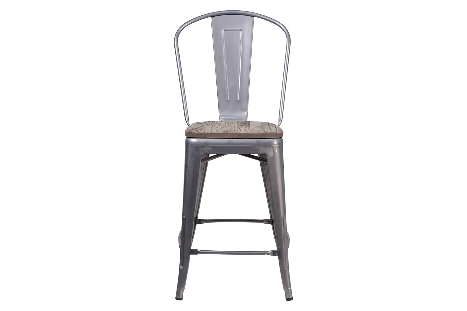 BLNK - Lincoln Clear Coated Counter Height Stool with Back and Wood Seat