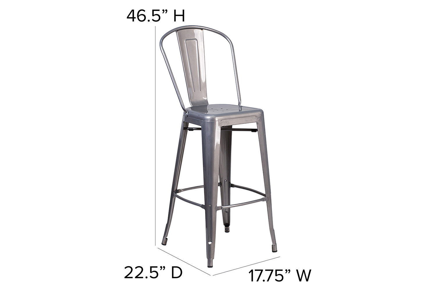 BLNK - Lincoln Clear Coated Metal Indoor Bar Stool with Back