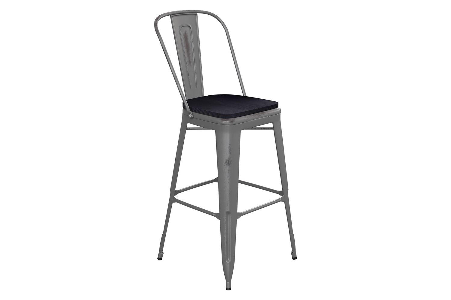 BLNK Lincoln Clear Coated Metal Clear Coated Indoor Bar Stool with Back and Poly Resin Wood Seat - Black