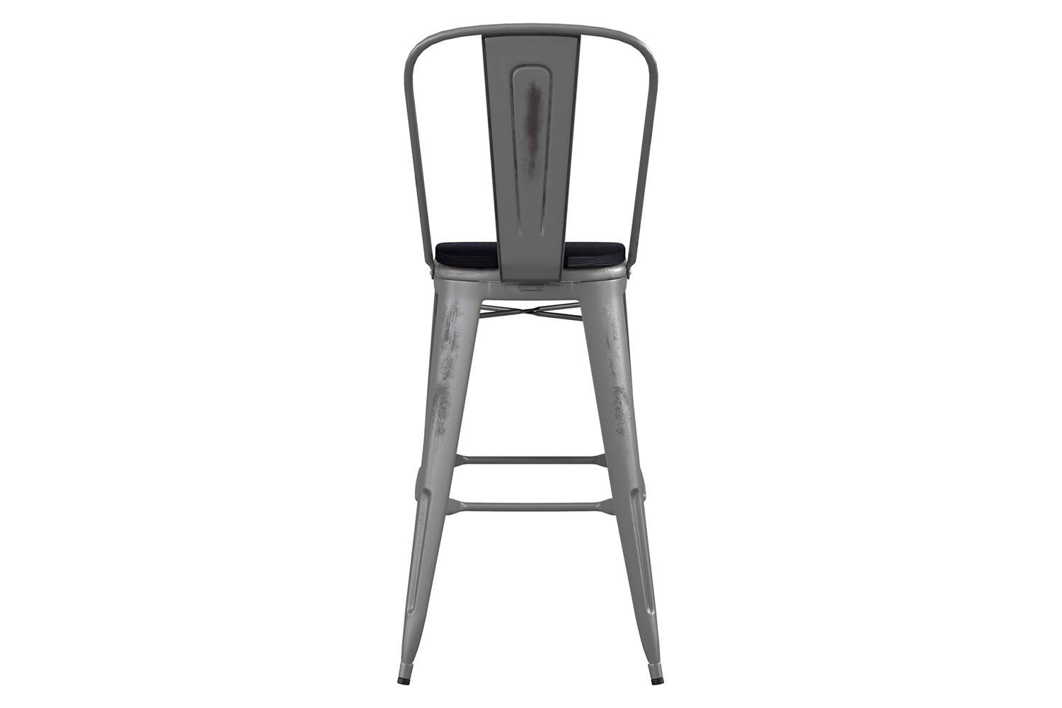 BLNK Lincoln Clear Coated Metal Clear Coated Indoor Bar Stool with Back and Poly Resin Wood Seat - Black