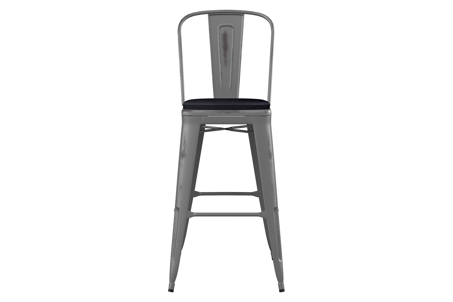 BLNK Lincoln Clear Coated Metal Clear Coated Indoor Bar Stool with Back and Poly Resin Wood Seat - Black