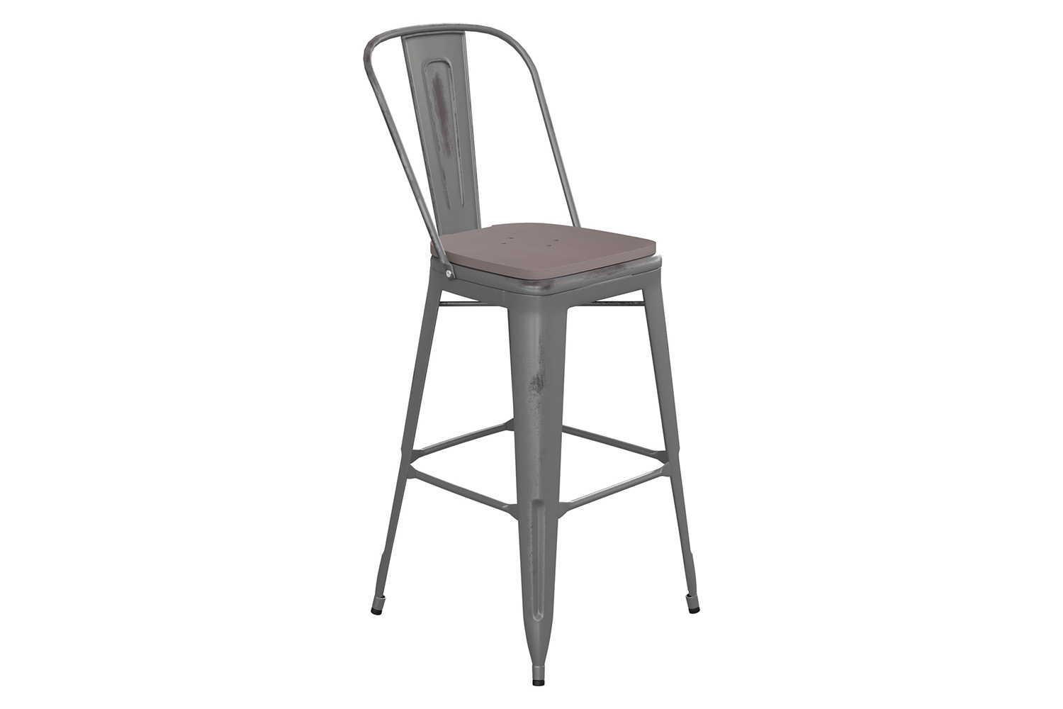 BLNK Lincoln Clear Coated Metal Clear Coated Indoor Bar Stool with Back and Poly Resin Wood Seat - Gray