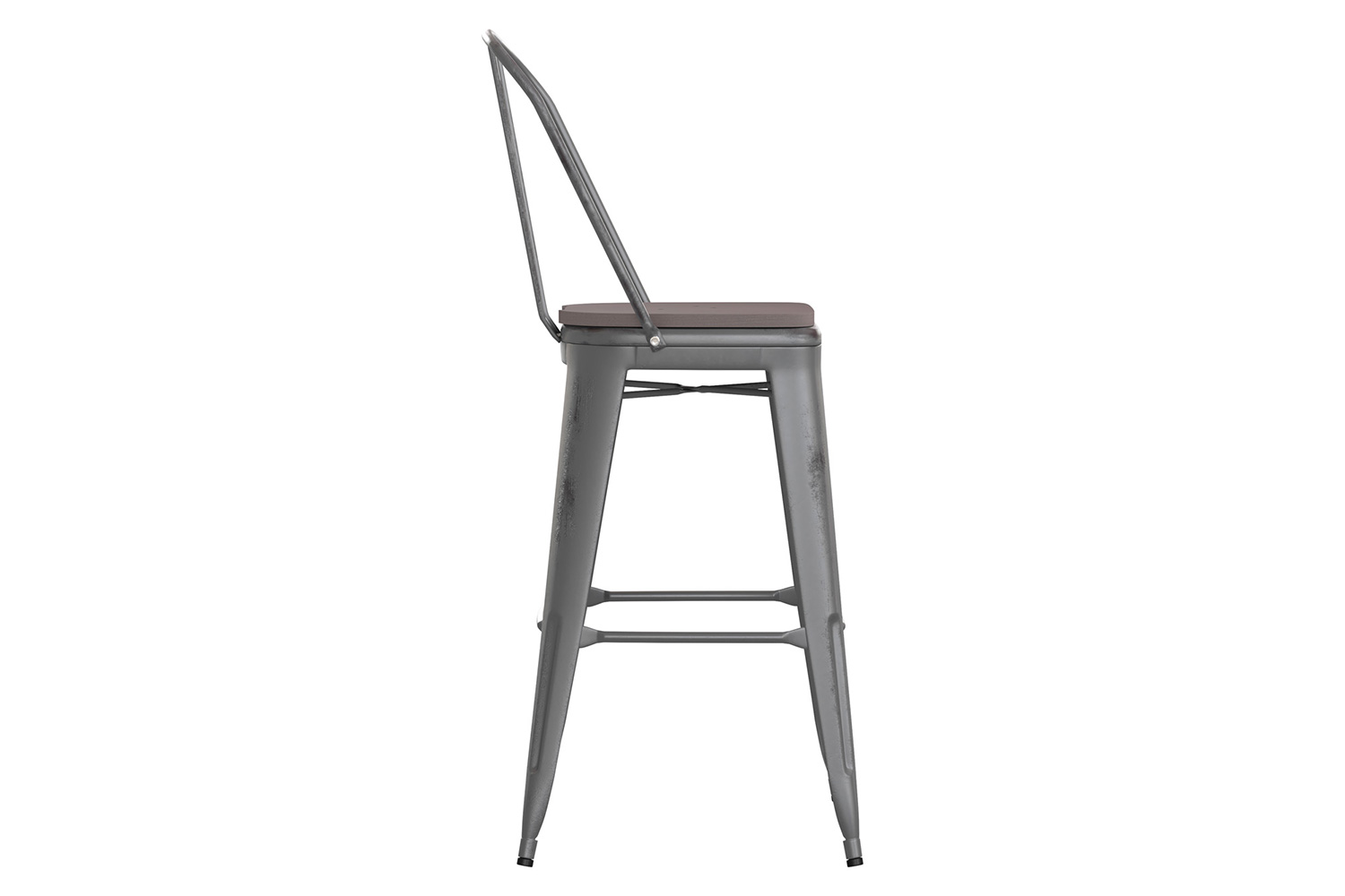 BLNK Lincoln Clear Coated Metal Clear Coated Indoor Bar Stool with Back and Poly Resin Wood Seat - Gray