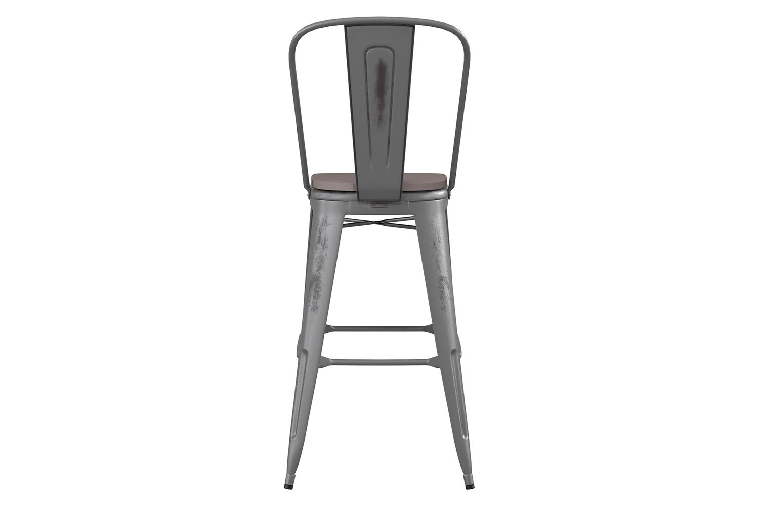 BLNK Lincoln Clear Coated Metal Clear Coated Indoor Bar Stool with Back and Poly Resin Wood Seat - Gray