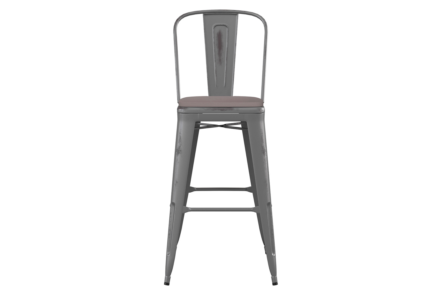 BLNK Lincoln Clear Coated Metal Clear Coated Indoor Bar Stool with Back and Poly Resin Wood Seat - Gray