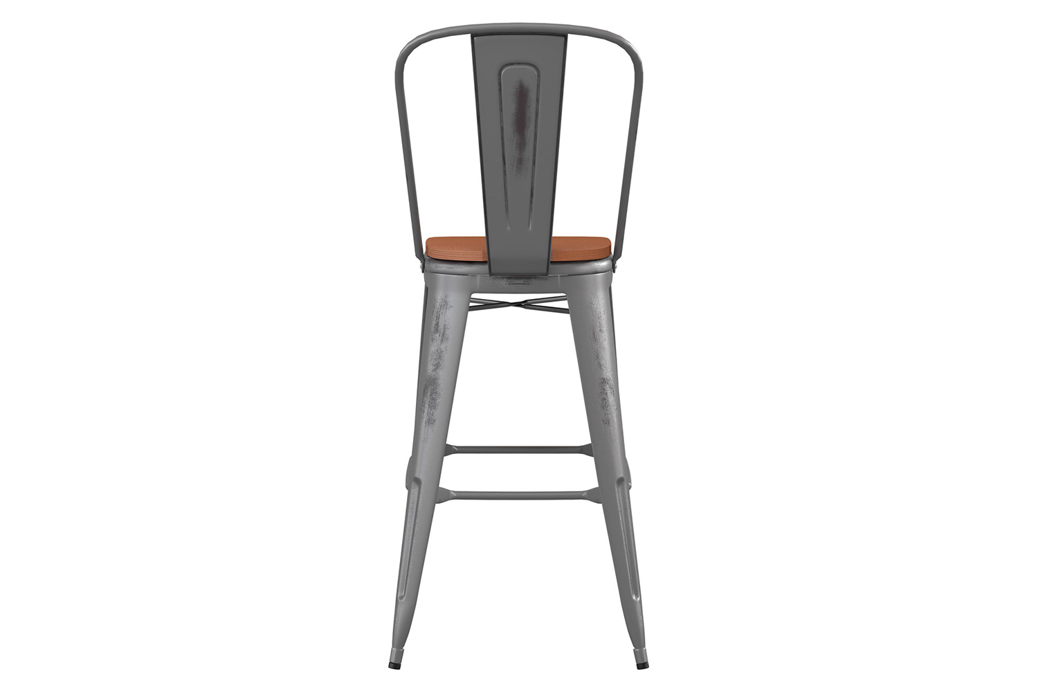 BLNK Lincoln Clear Coated Metal Clear Coated Indoor Bar Stool with Back and Poly Resin Wood Seat - Teak