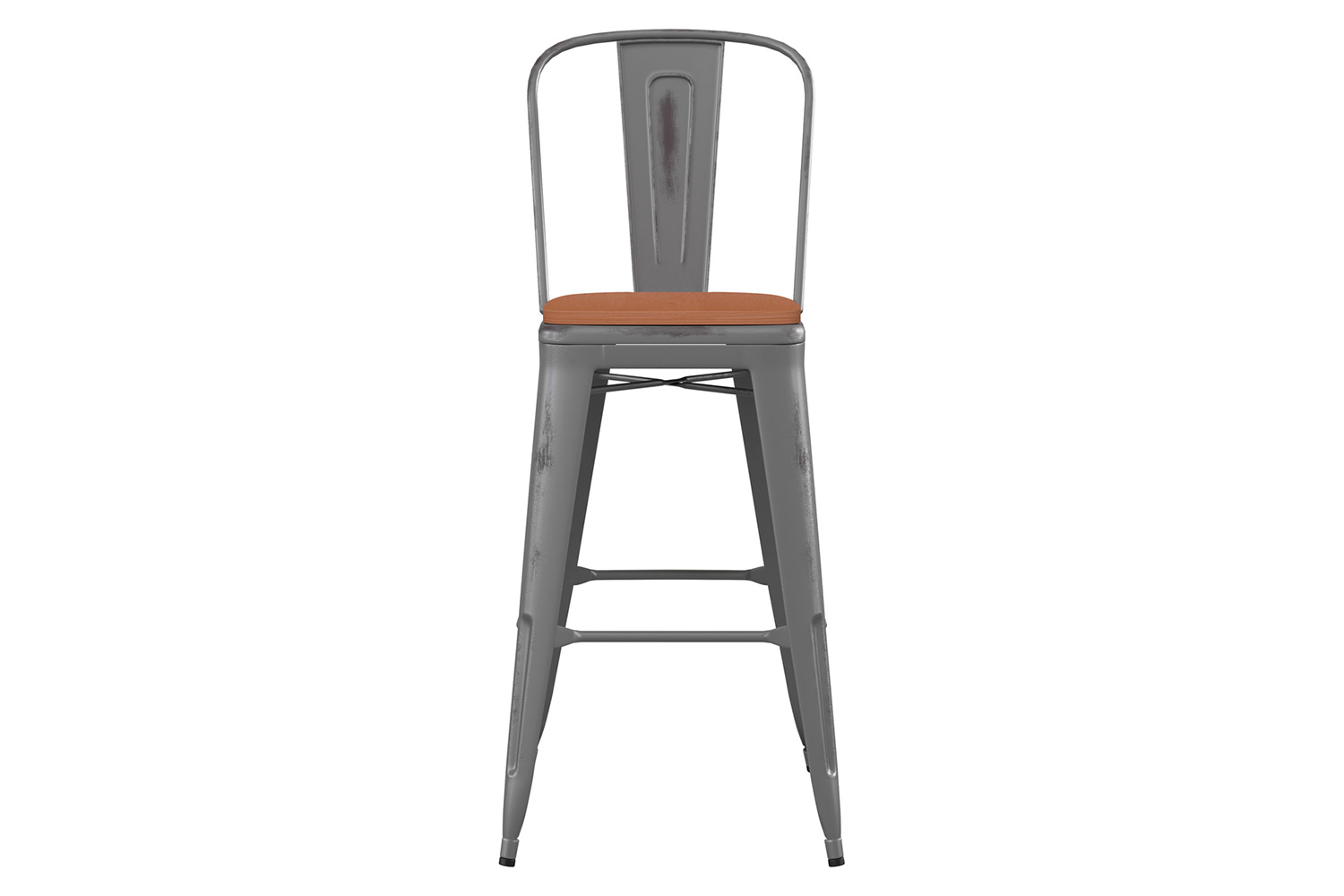 BLNK Lincoln Clear Coated Metal Clear Coated Indoor Bar Stool with Back and Poly Resin Wood Seat - Teak